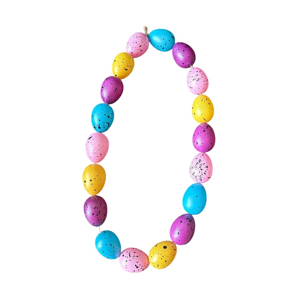 Speckled Plastic Easter Egg Garland Necklace Spring Decor Pastel Pink Blue 12"